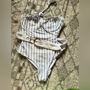 Striped One-Piece Swimsuit with Belt